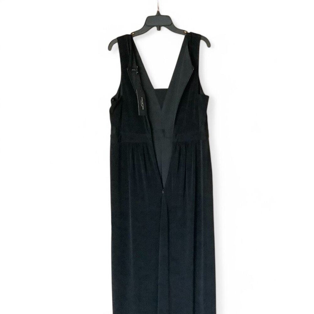 Halston Heritage Black V-Neck Prom Gown with Silver Waist Detail - Picture 6 of 13